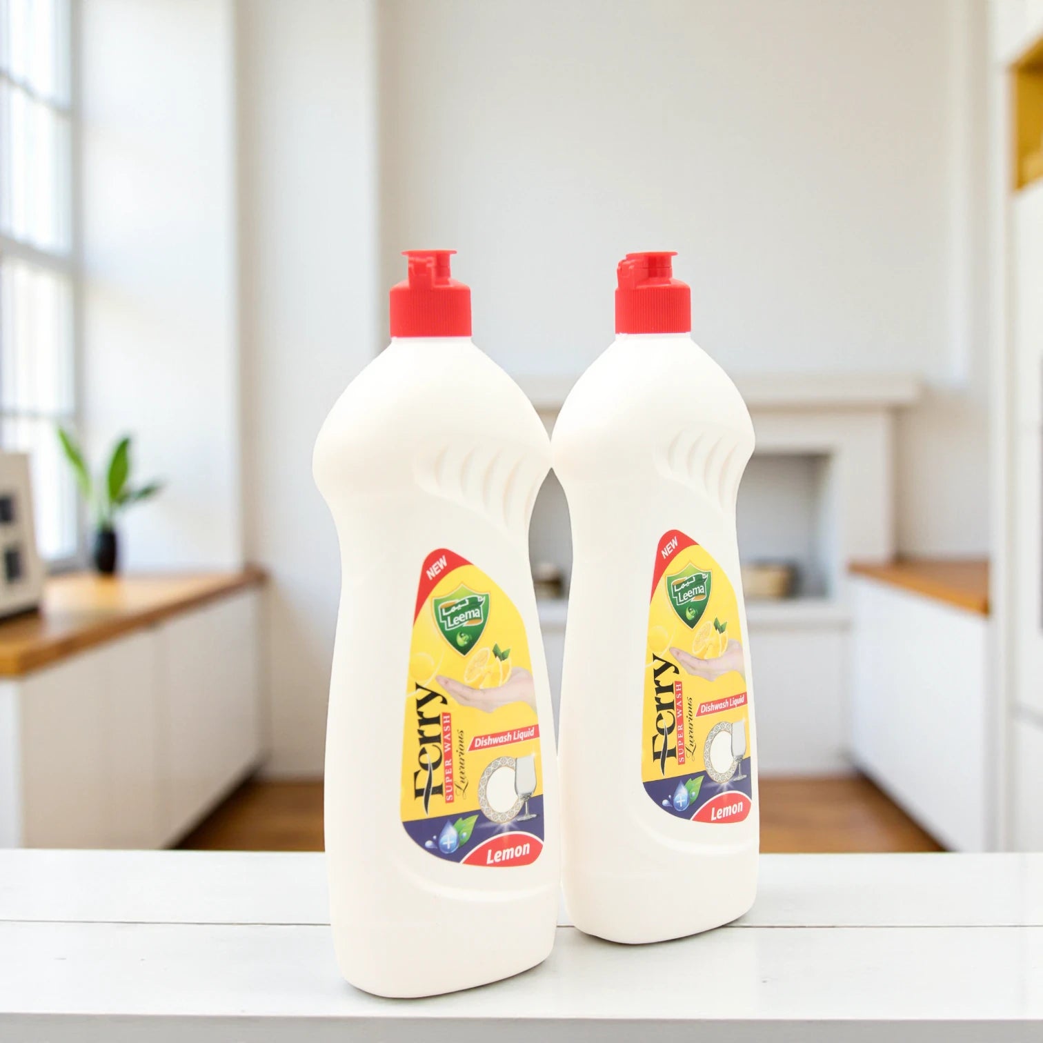 Leema Ferry Super Wash Dishwashing Liquid – Lemon Scent, 2 x 750 ML (Twin Pack) – Powerful Grease Removal & Long-Lasting Freshness - Damoo