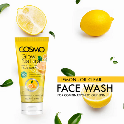 COSMO Glow Natural Lemon Oil Clear Face Wash – Oil-Balancing, Deep Cleansing & Refreshing Citrus Formula for Clean, Hydrated Skin (150ml) - Damoo