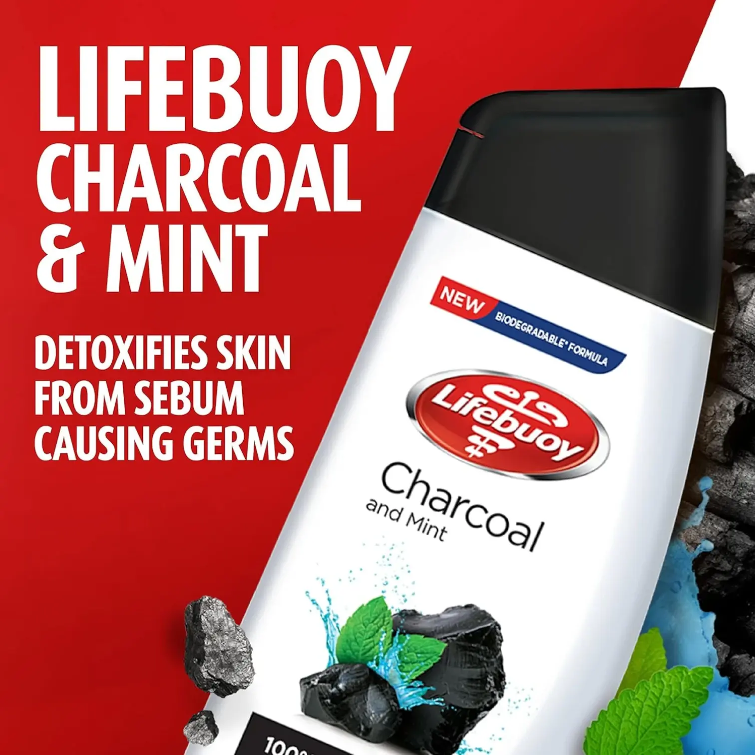 Lifebuoy Charcoal & Mint Antibacterial Body Wash, 700ml | With Activ Silver+ Formula | Deep Cleansing & Germ Protection - Damoo