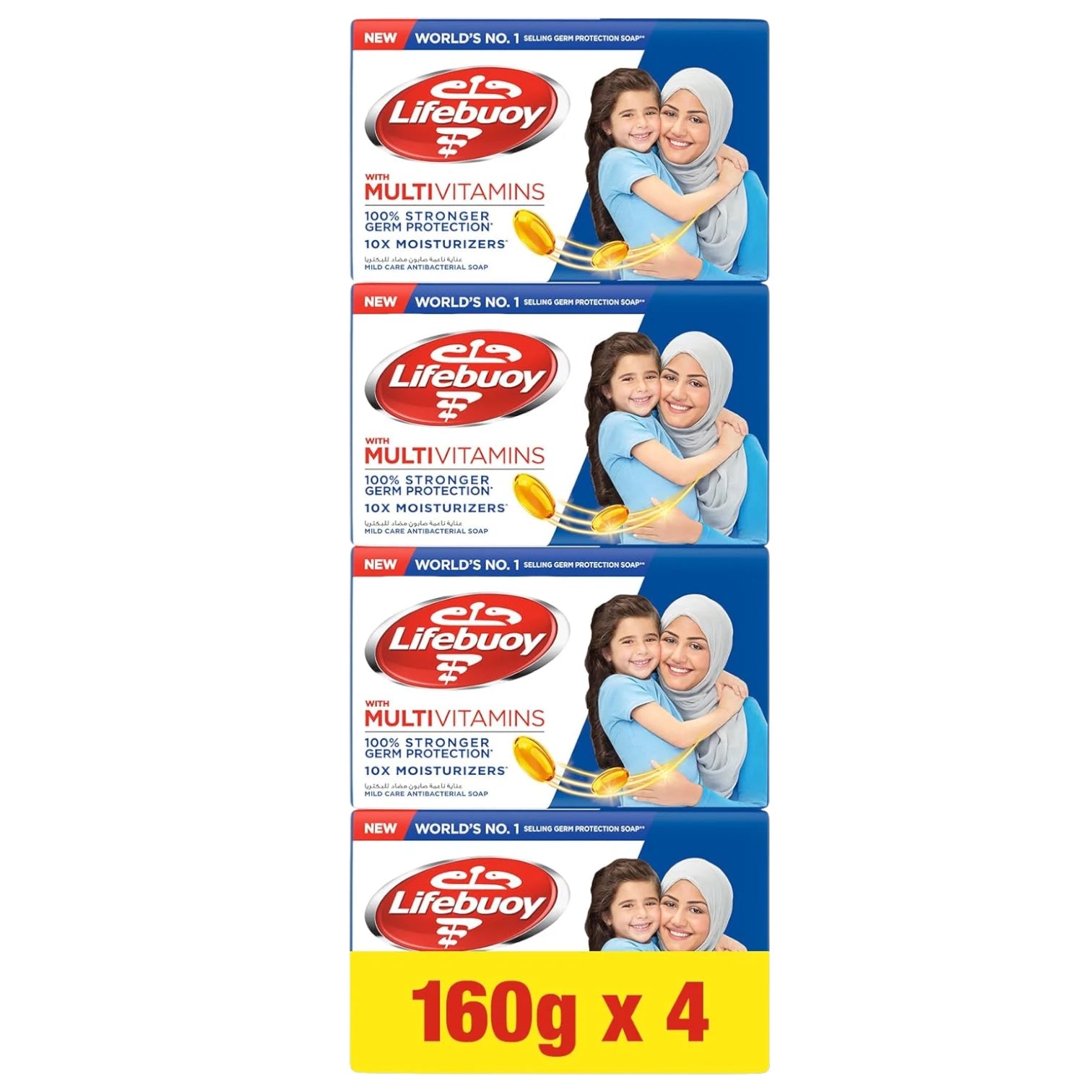 Lifebuoy Mild Care Antibacterial Bar Soap with Milk Cream 160g x 4 – Gentle on Skin, 10x Germ Protection – Daily Moisturizing & Hygiene Soap for Adults - Damoo