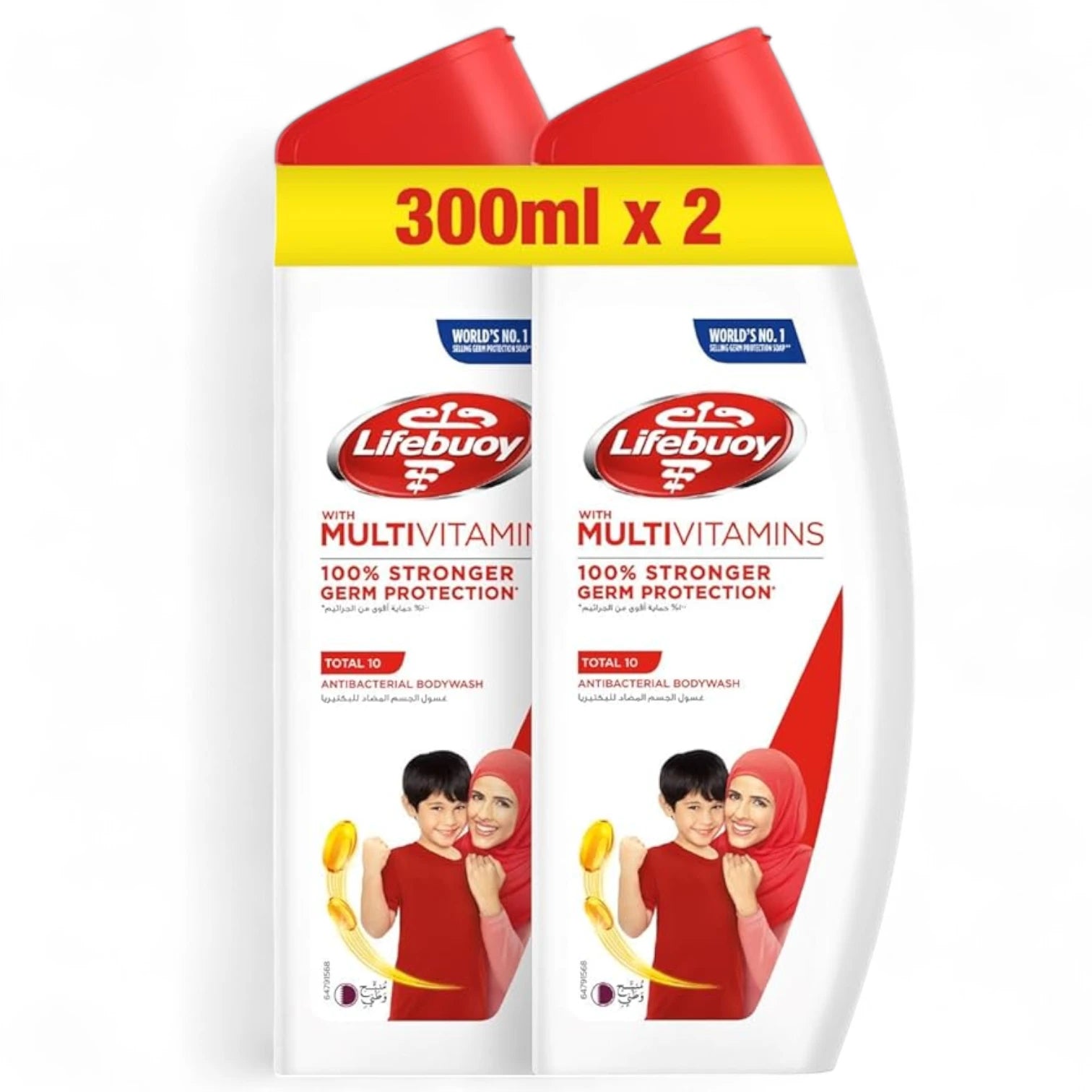 Lifebuoy Total 10 Antibacterial Body Wash 300ml (Pack of 2) – 100% Stronger Germ Protection with Multivitamin Shield - Damoo