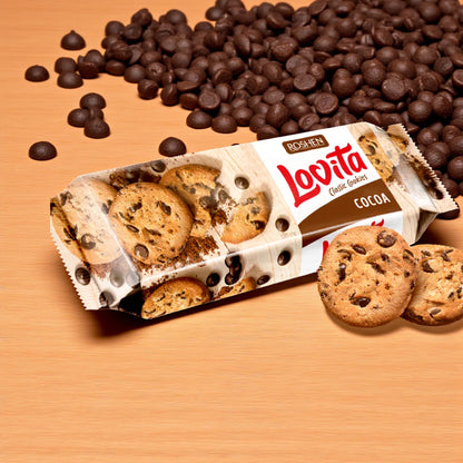 Roshen Lovita Classic Cookies with Chocolate Chips – Pack of 3 | Rich Chocolate Flavor | Natural Ingredients | Resealable Pack - Damoo