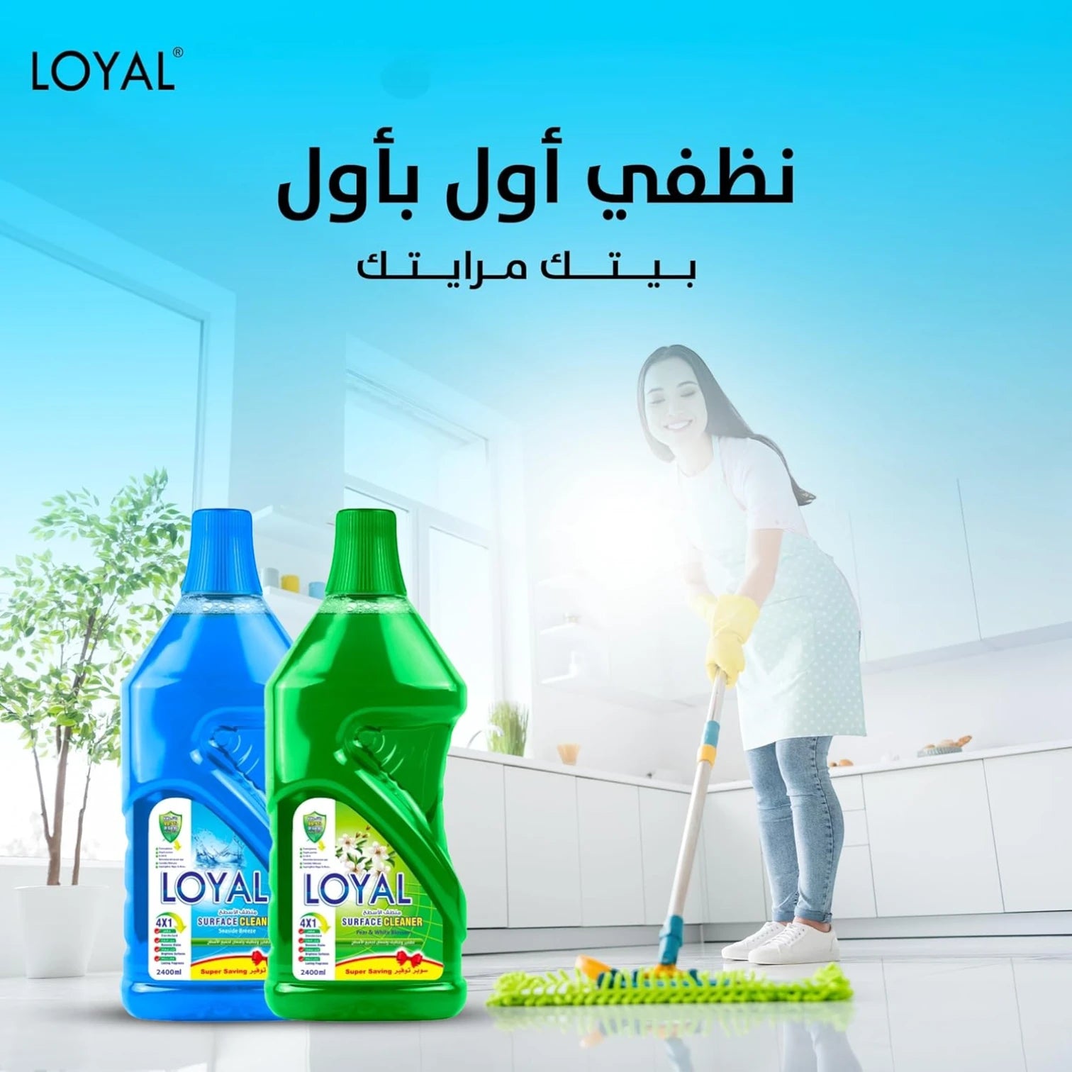 Loyal Surface Cleaner 4x1 – Seaside Breeze Scent, Blue – 800ml – Kills 99.9% of Germs, Tough on Stains, For All Washable Surfaces - Damoo