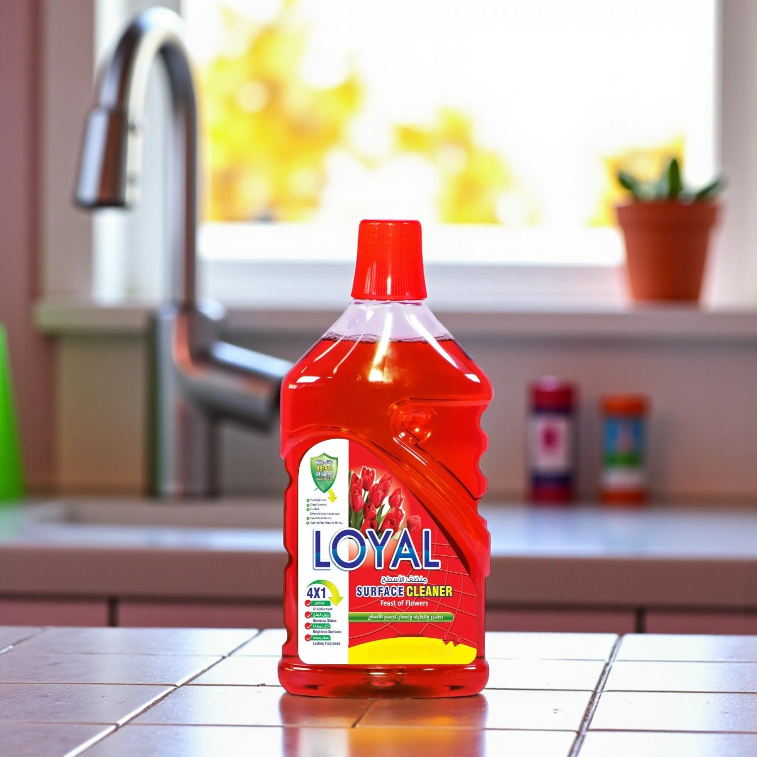 Loyal Surface Cleaner Liquid – Feast of Flowers Scent, Red – 800ml – Kills 99.9% of Germs, Removes Stains & Leaves Surfaces Shiny - Damoo