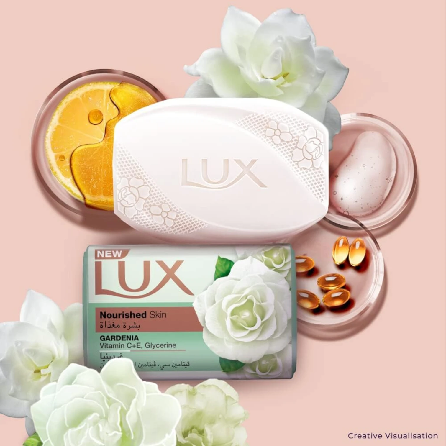 LUX Nourished Skin Bar Soap  170g x 6 Pack – Gardenia Scent, with Vitamin C, E & Glycerine - Damoo