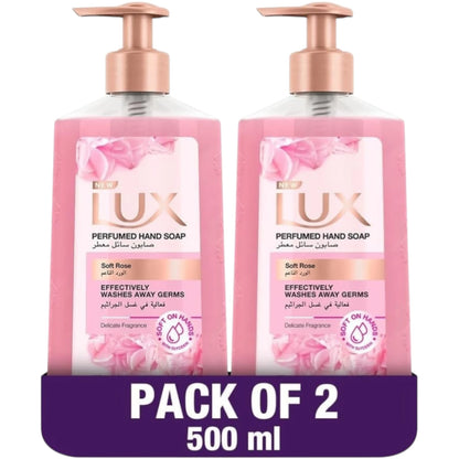 LUX Soft Rose Perfumed Liquid Hand Wash – Pack of 2 x 500ml | Glycerin-Enriched Hand Soap for All Skin Types - Damoo