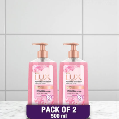 LUX Soft Rose Perfumed Liquid Hand Wash – Pack of 2 x 500ml | Glycerin-Enriched Hand Soap for All Skin Types - Damoo