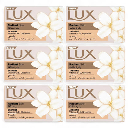 LUX Radiant Skin Bar Soap with Jasmine, Vitamin C, E & Glycerine 170g x 6 Pack – Nourishing Beauty Bar for Glowing, Hydrated Skin - Damoo