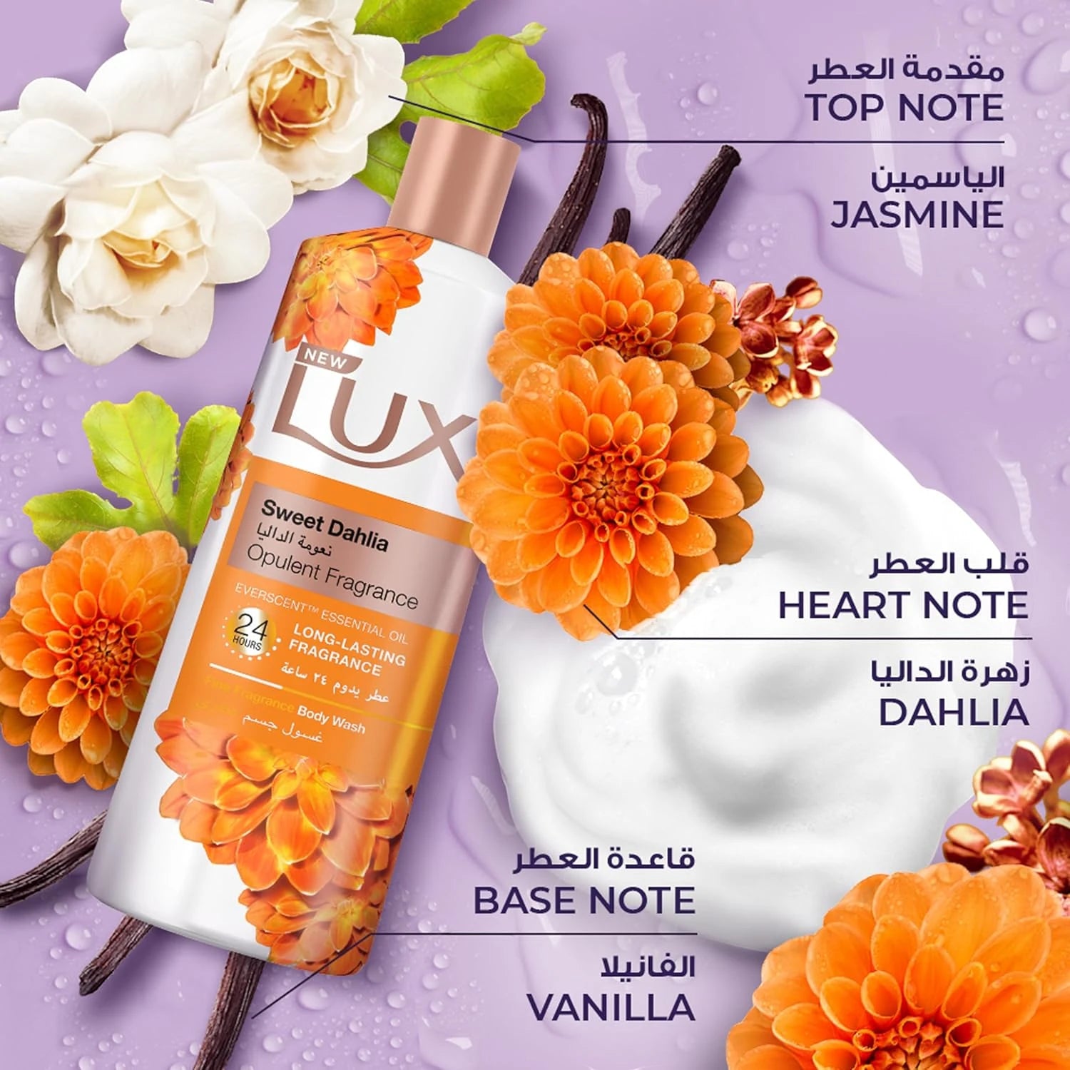 Lux Velvet Jasmine Body Wash – 700ml | 2X Moisturizing Essence with 4D Hyaluronic Acid & Glycerin | Delicate Fragrance for All Skin Types | Deep Hydration & Soft Skin - Damoo