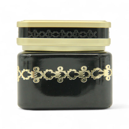 Luxurious Empty Bakhoor Jar 110ML – Shiny Black Glass with Gold Lid & Traditional Arabian Design - Damoo