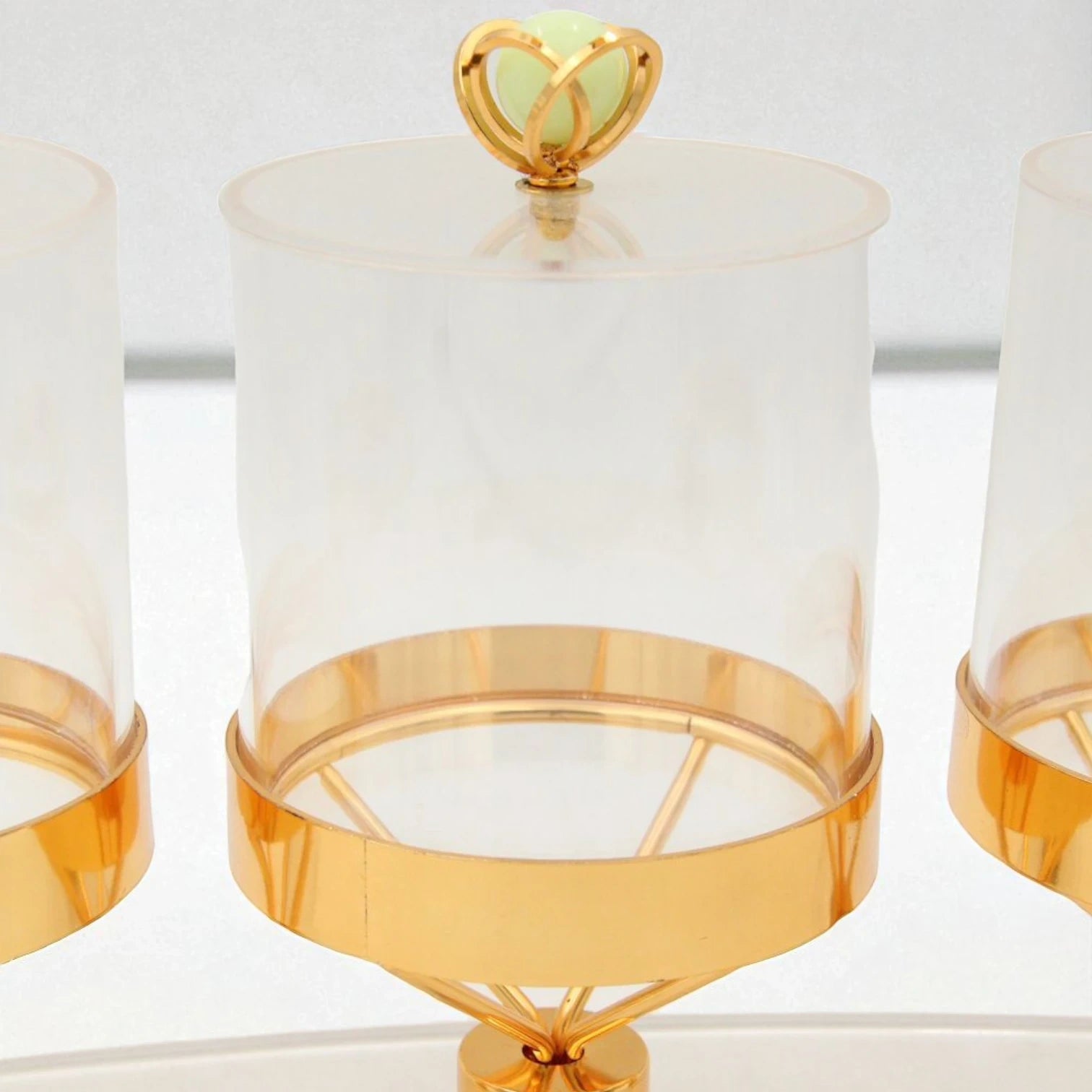 Luxury 3-Piece Acrylic Jar Set with Gold Stand & Decorative Lids – Elegant Display for Dates, Sweets, and Dry Fruits - Damoo