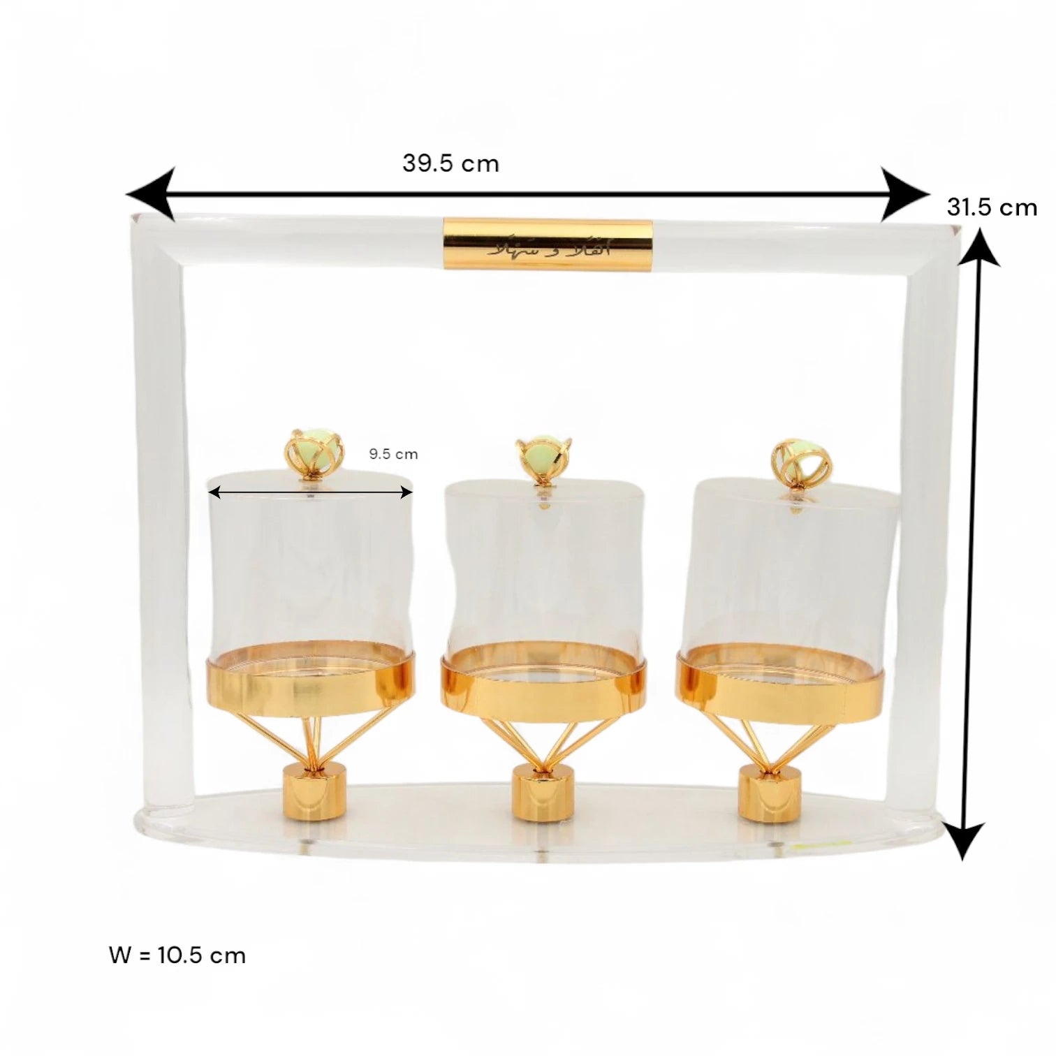 Luxury 3-Piece Acrylic Jar Set with Gold Stand & Decorative Lids – Elegant Display for Dates, Sweets, and Dry Fruits - Damoo