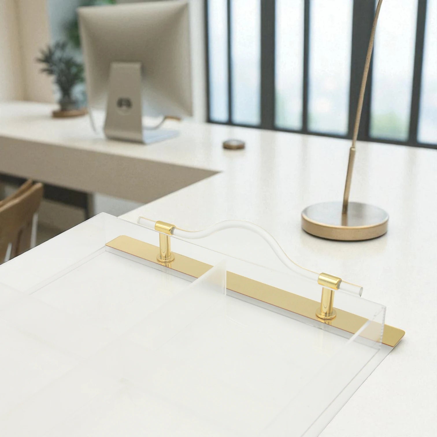 Luxury Acrylic Rectangular Serving Tray with Gold Metal Accents – Modern Dome Holder for Sweets, Treats, and Gifting - Damoo