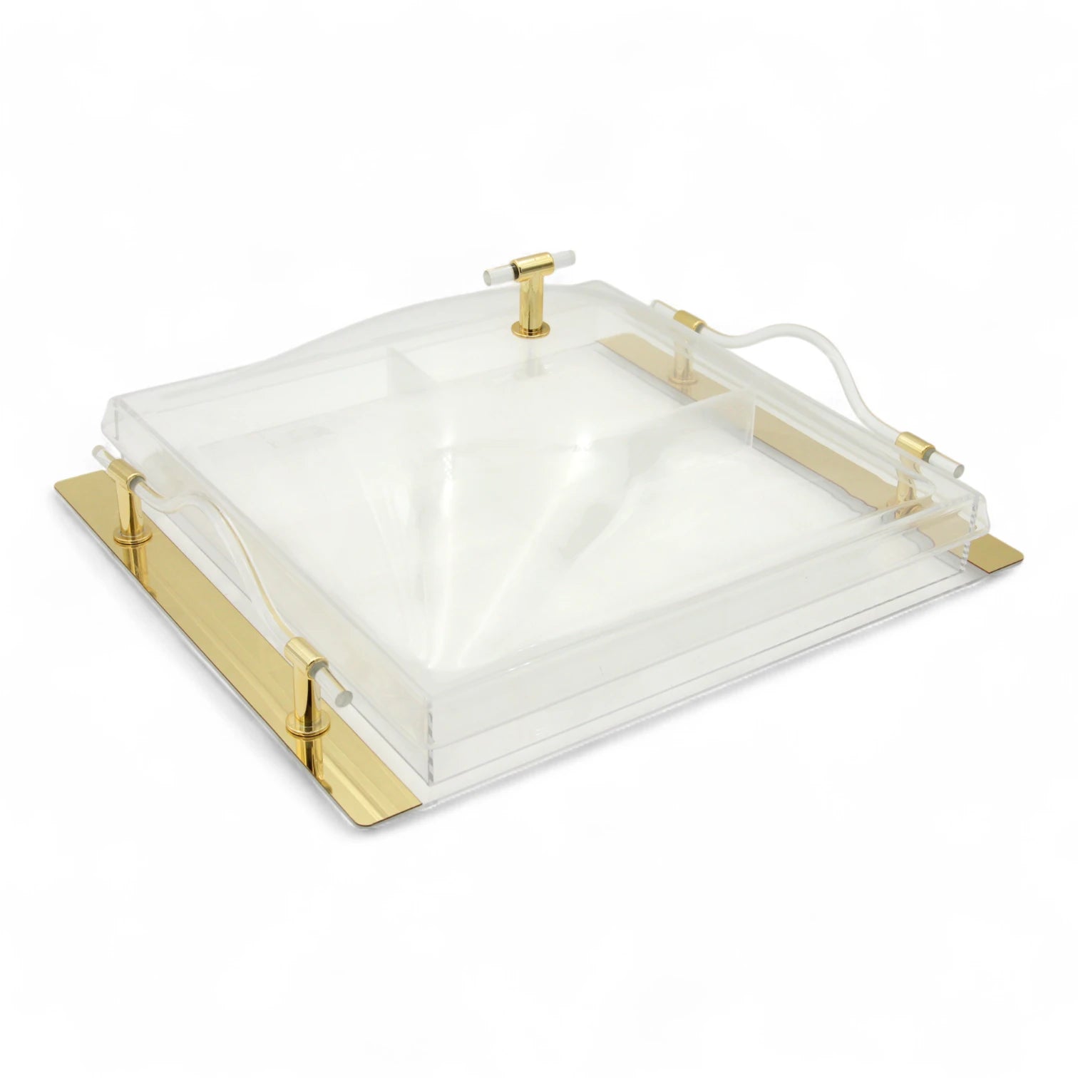 Luxury Acrylic Rectangular Serving Tray with Gold Metal Accents – Modern Dome Holder for Sweets, Treats, and Gifting - Damoo