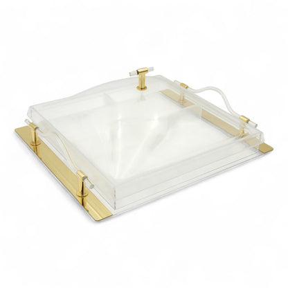 Luxury Acrylic Rectangular Serving Tray with Gold Metal Accents – Modern Dome Holder for Sweets, Treats, and Gifting - Damoo