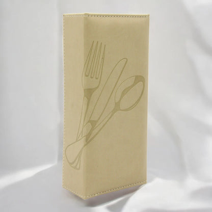 Luxury Beige Faux Leather & Acrylic Cutlery Holder Set – Elegant Napkin & Utensil Organizer for Kitchen, Dining, and Restaurants - Damoo