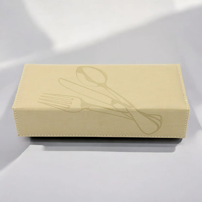Luxury Beige Faux Leather & Acrylic Cutlery Holder Set – Elegant Napkin & Utensil Organizer for Kitchen, Dining, and Restaurants - Damoo