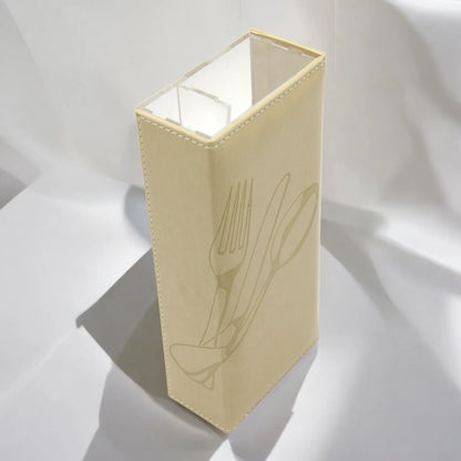 Luxury Beige Faux Leather & Acrylic Cutlery Holder Set – Elegant Napkin & Utensil Organizer for Kitchen, Dining, and Restaurants - Damoo