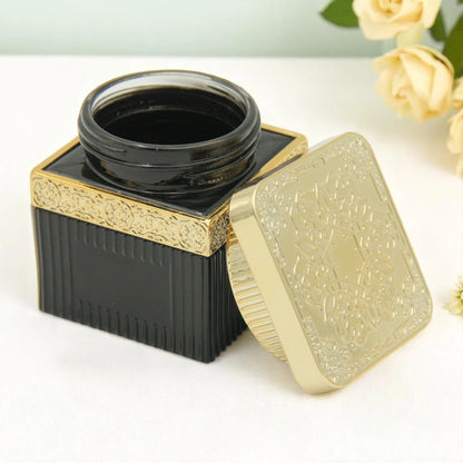 Luxury Black & Gold Square Bakhoor Jar 110ML  | Unique Design | Empty Oud Storage Jar - Damoo
