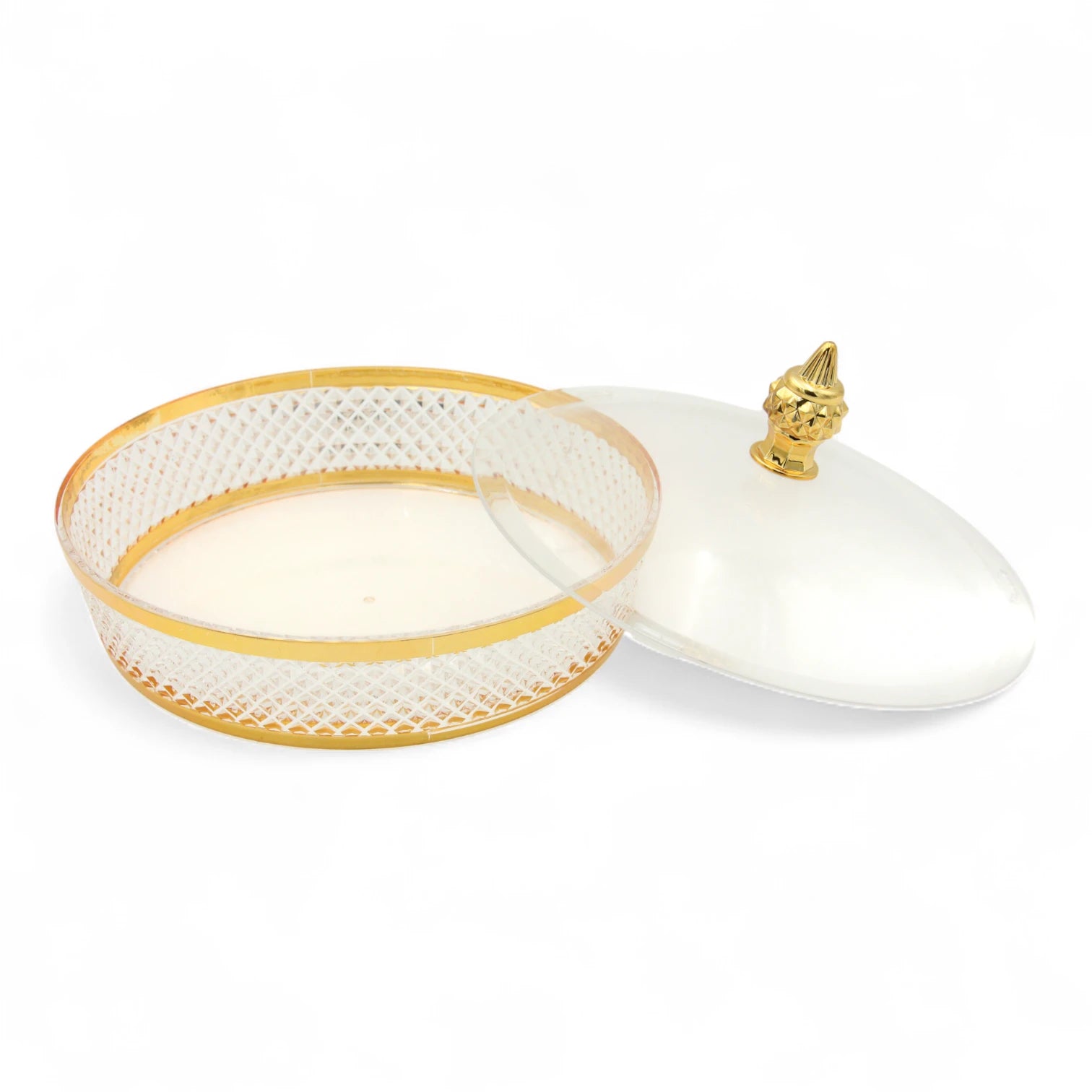 Luxury Clear Acrylic Candy Box with Gold Trim and Ornate Dome Lid – Elegant Decorative Serving Bowl for Sweets, Dates, Nuts & Chocolates – Ideal for Ramadan, Eid, Weddings & Home Décor - Damoo