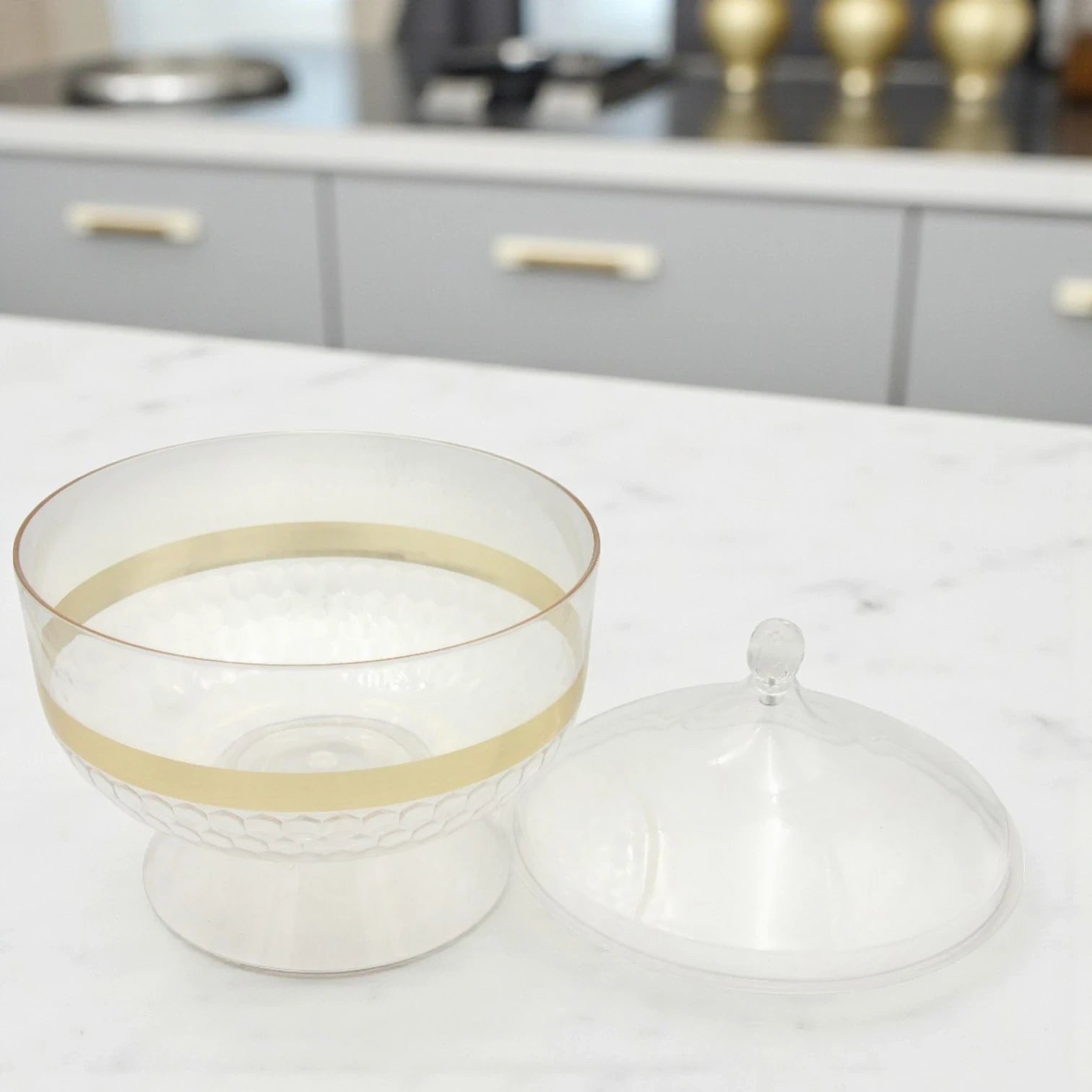 Luxury Clear Acrylic Candy Box with Gold Trim & Ornate Dome Lid – Elegant Serving Bowl for Sweets, Dates, Nuts & Chocolates – Ideal for Ramadan, Eid & Home Décor - Damoo