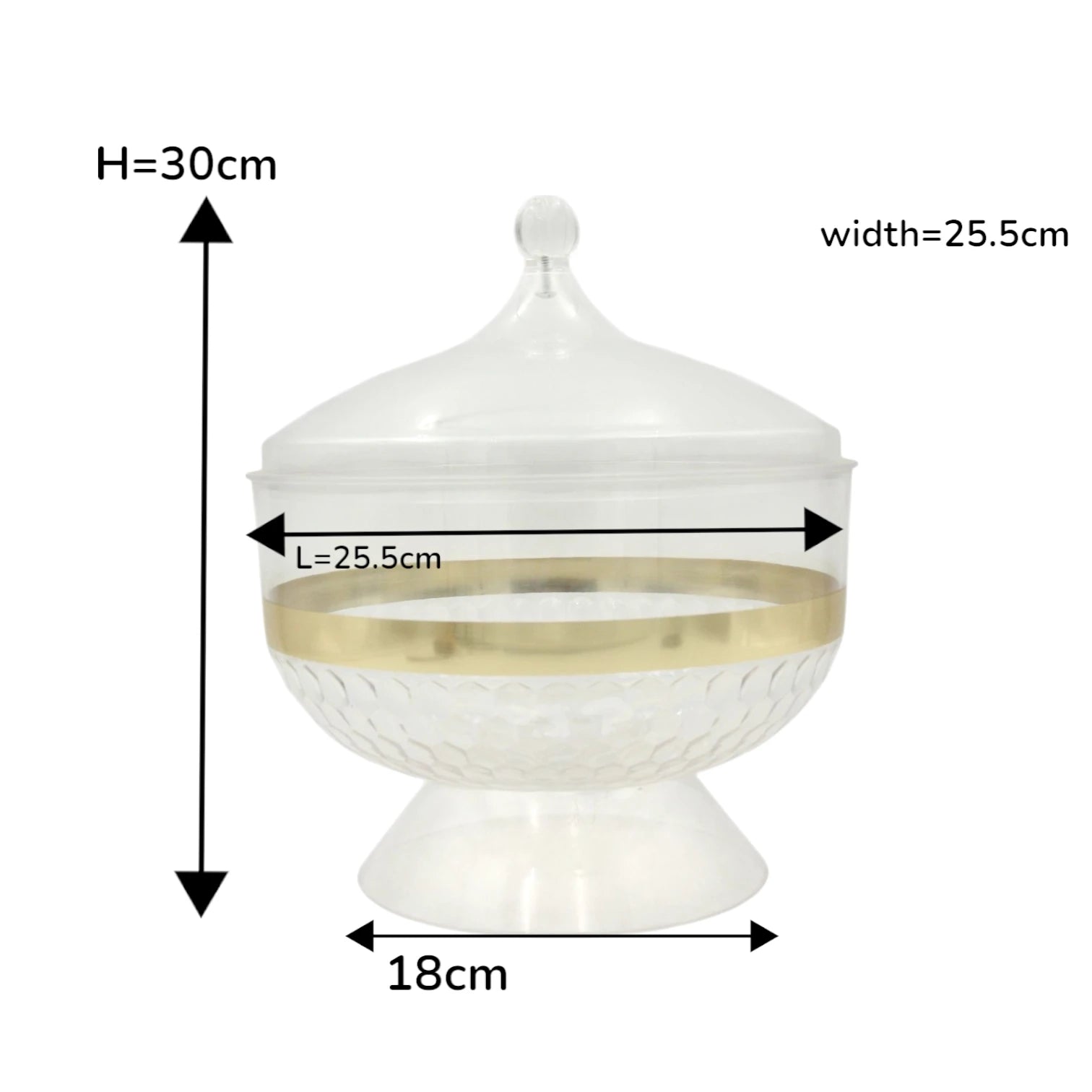 Luxury Clear Acrylic Candy Box with Gold Trim & Ornate Dome Lid – Elegant Serving Bowl for Sweets, Dates, Nuts & Chocolates – Ideal for Ramadan, Eid & Home Décor - Damoo