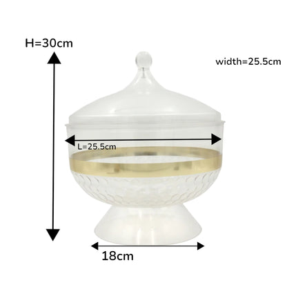 Luxury Clear Acrylic Candy Box with Gold Trim & Ornate Dome Lid – Elegant Serving Bowl for Sweets, Dates, Nuts & Chocolates – Ideal for Ramadan, Eid & Home Décor - Damoo