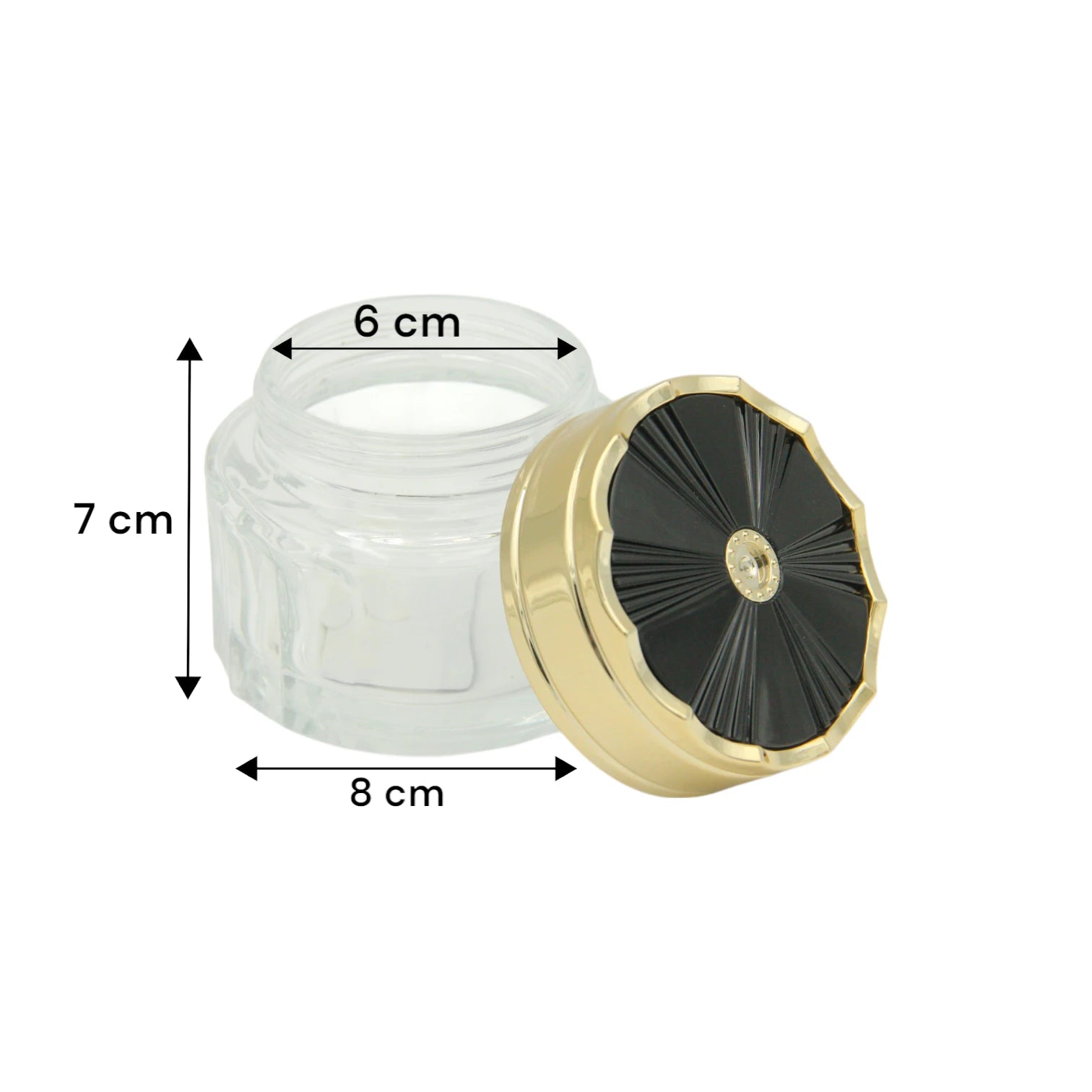 Luxury Clear Jar with Black & Gold Floral Lid 50 ML – Elegant Storage for Incense, Creams, or Salves - Damoo