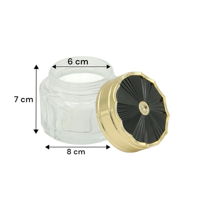 Luxury Clear Jar with Black & Gold Floral Lid 50 ML – Elegant Storage for Incense, Creams, or Salves - Damoo