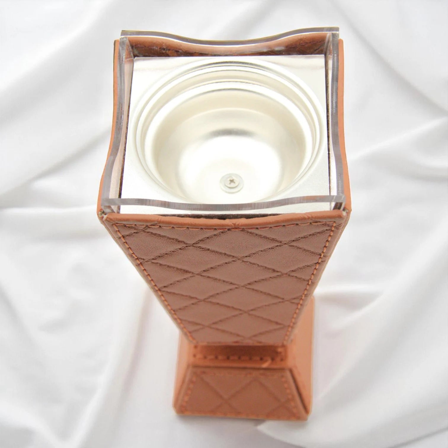 Luxury Faux Leather Vase-Style Container – Brown Quilted Decorative Holder for Home, Office, or Gift Display - Damoo