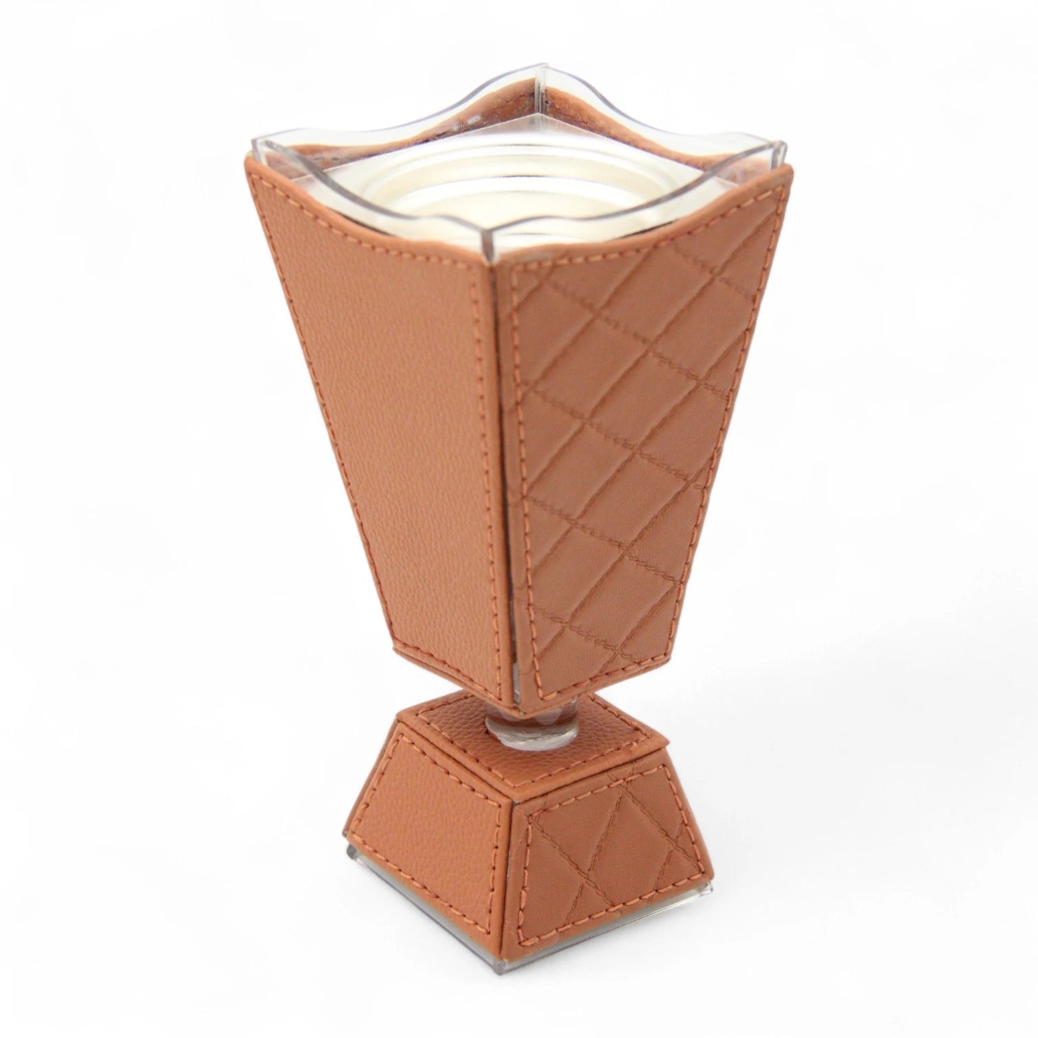 Luxury Faux Leather Vase-Style Container – Brown Quilted Decorative Holder for Home, Office, or Gift Display - Damoo