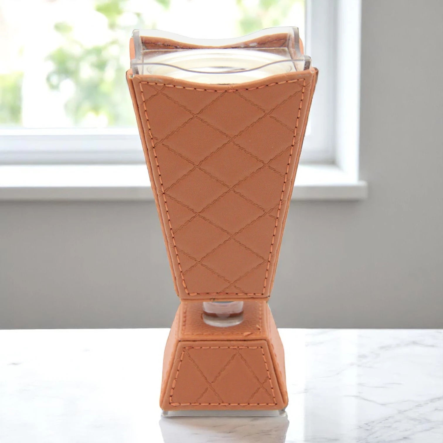 Luxury Faux Leather Vase-Style Container – Brown Quilted Decorative Holder for Home, Office, or Gift Display - Damoo