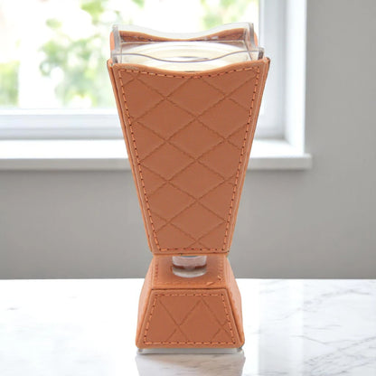 Luxury Faux Leather Vase-Style Container – Brown Quilted Decorative Holder for Home, Office, or Gift Display - Damoo