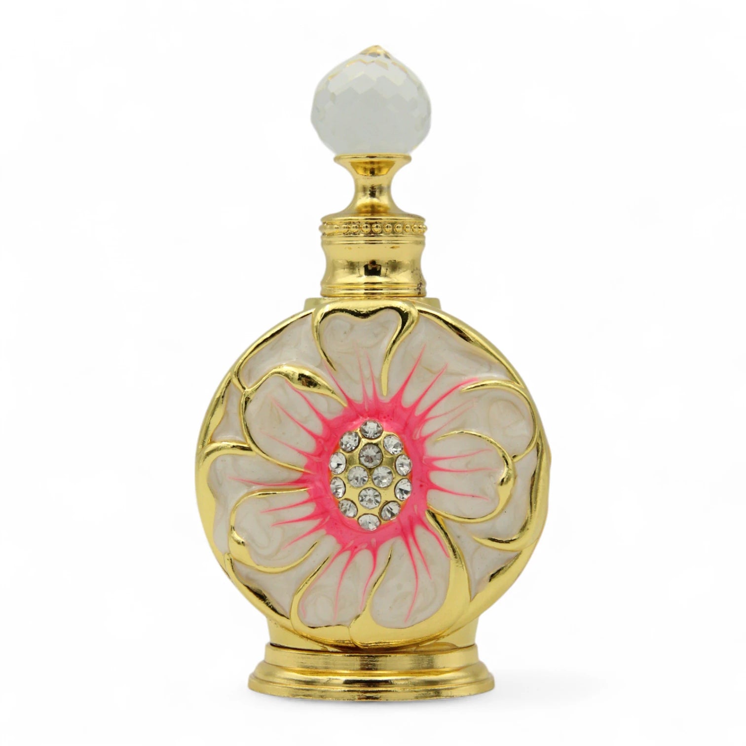 Luxury Gold Floral Perfume Bottle with Crystal Top 50 ML – Refillable Vintage Scent Bottle with Rhinestone Accents - Damoo
