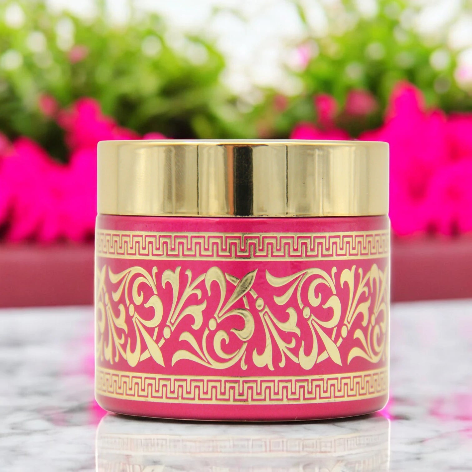 Luxury Pink Bakhoor Tin – Arabic Incense Container with Gold Foil Design & Lid | Elegant Gift for Home, Majlis, and Ramadan - Damoo