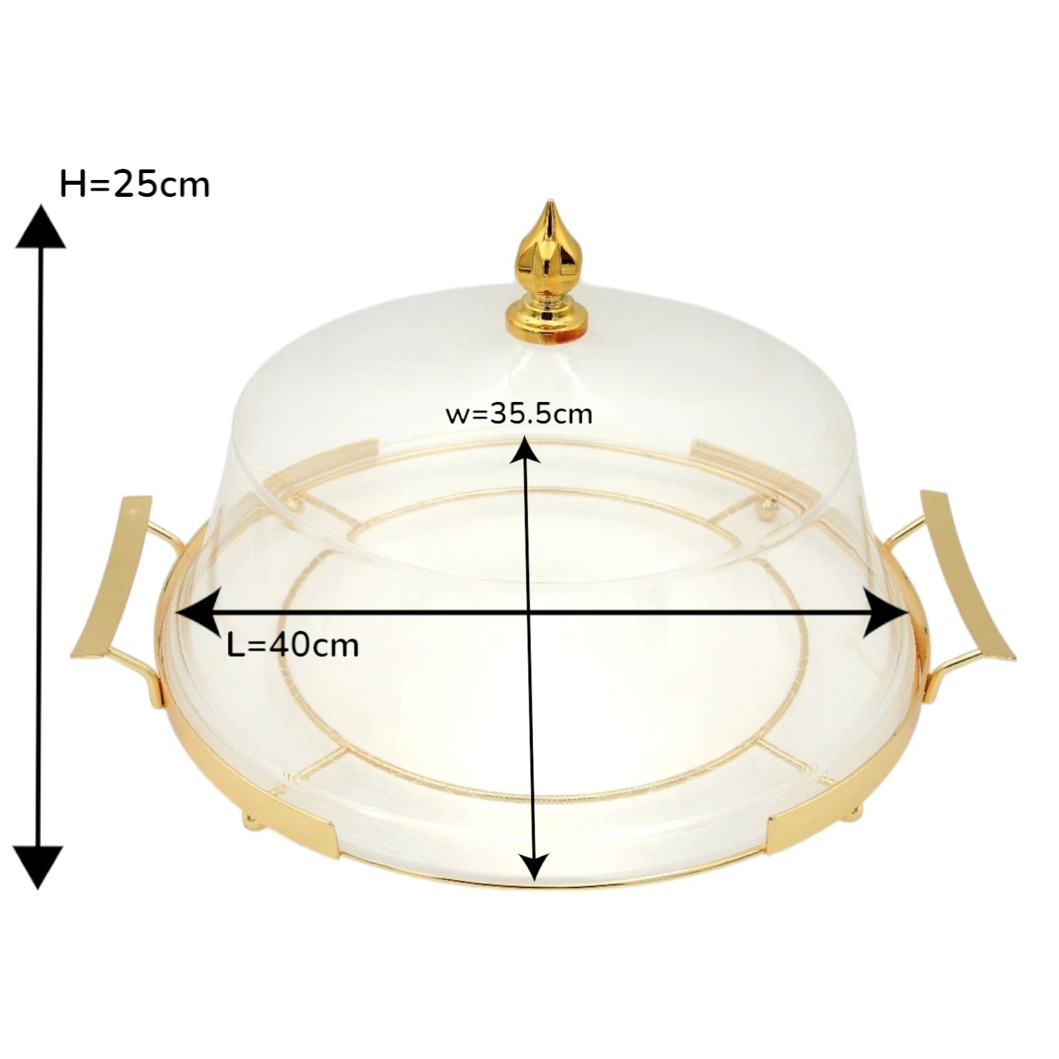 Luxury Round Acrylic Serving Tray with Dome Lid – Gold Handle Dessert Stand for Parties, Cakes & Home Entertaining - Damoo
