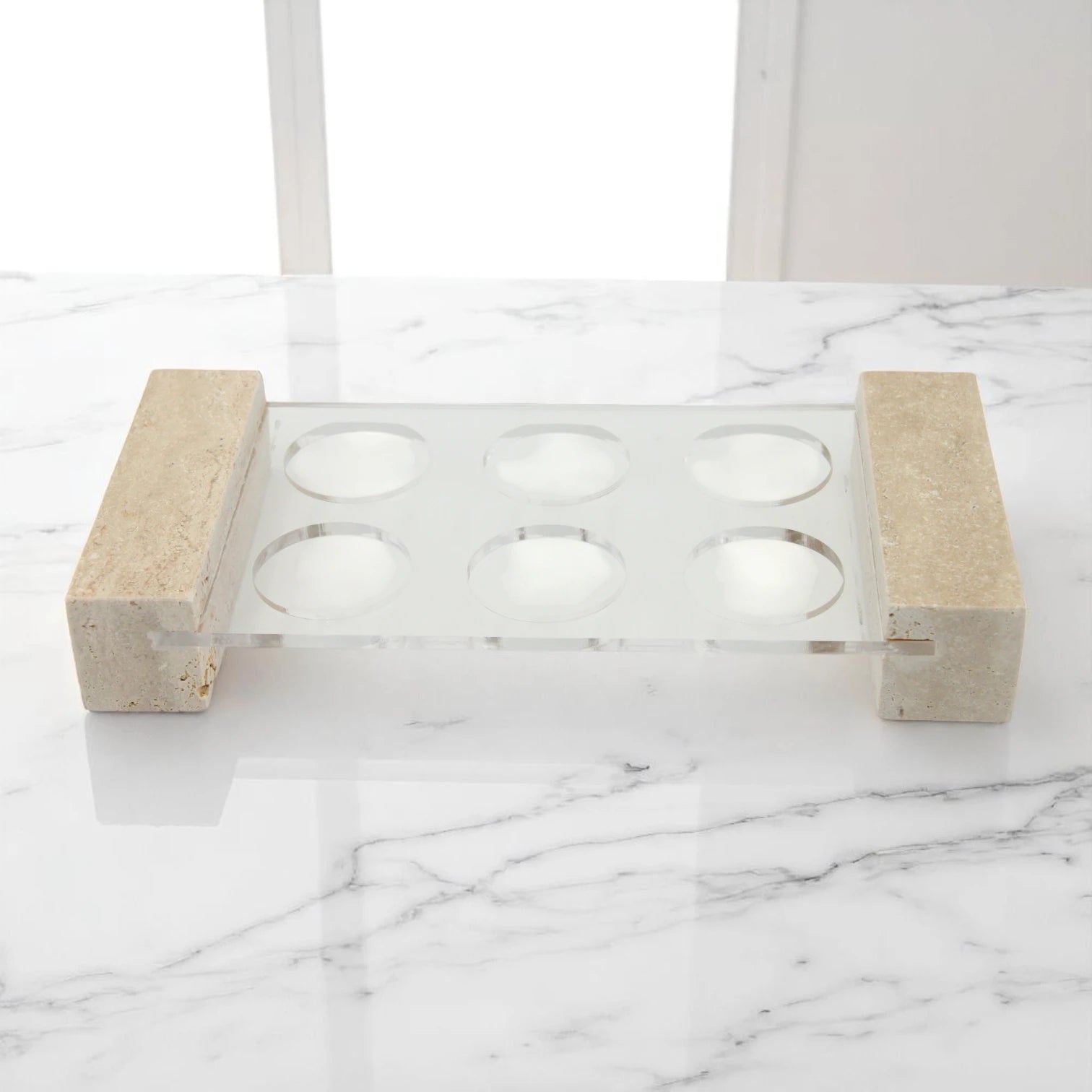 Luxury Travertine & Acrylic Essential Oil Holder – 6 Bottle Display Stand for Countertops, Vanity & Aromatherapy Storage - Damoo