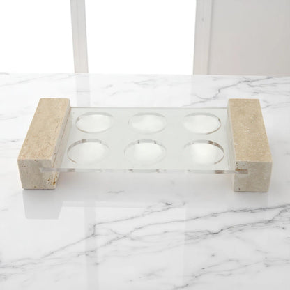 Luxury Travertine & Acrylic Essential Oil Holder – 6 Bottle Display Stand for Countertops, Vanity & Aromatherapy Storage - Damoo