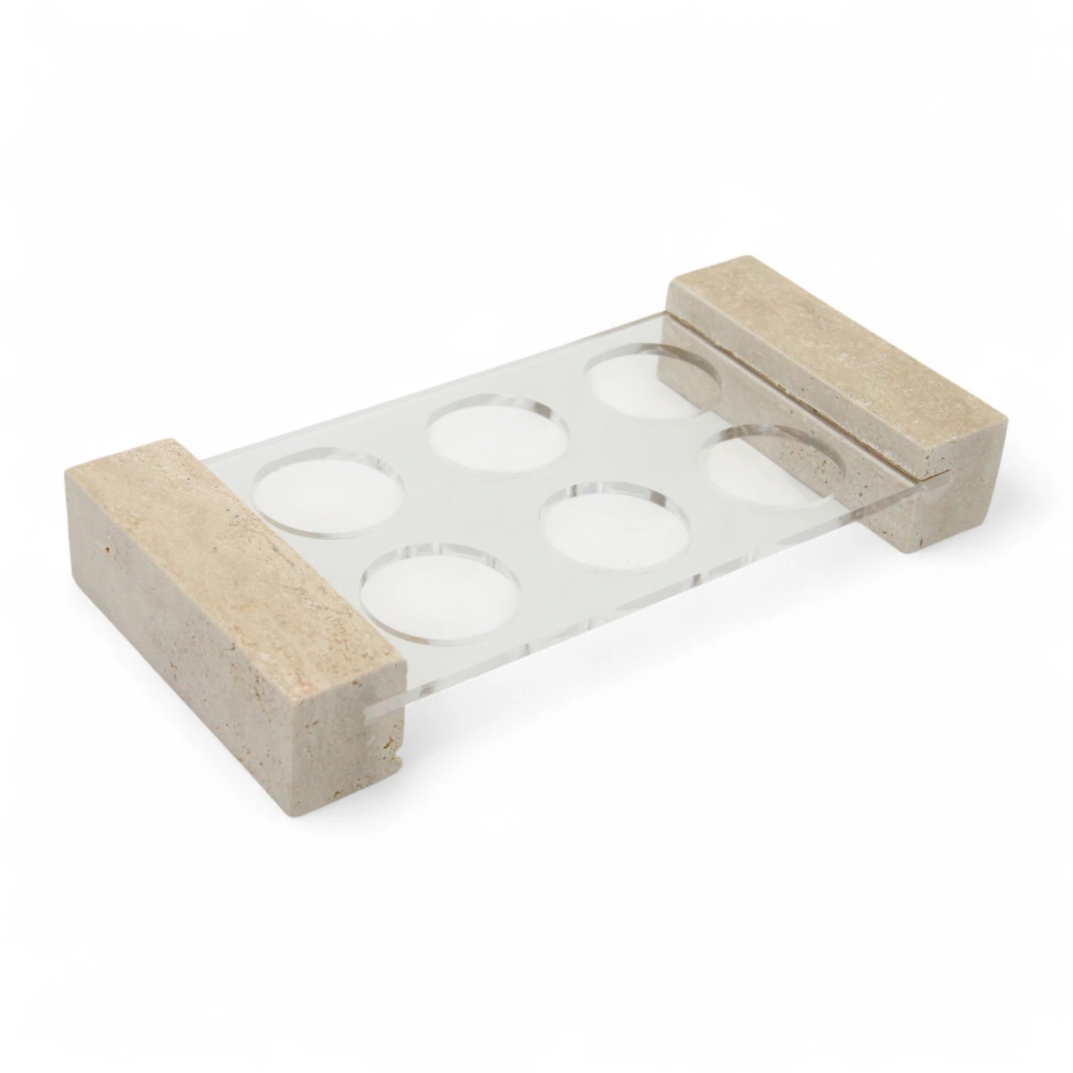 Luxury Travertine & Acrylic Essential Oil Holder – 6 Bottle Display Stand for Countertops, Vanity & Aromatherapy Storage - Damoo