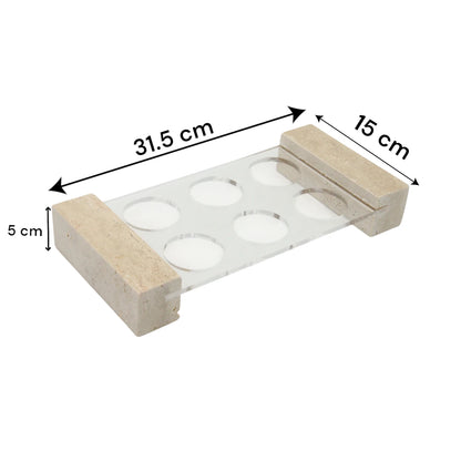Luxury Travertine & Acrylic Essential Oil Holder – 6 Bottle Display Stand for Countertops, Vanity & Aromatherapy Storage - Damoo