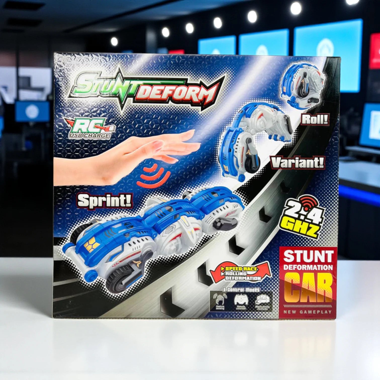 JUN YUAN  Yellow Stunt Deformation RC Car – 2.4GHz Worm Control Machine with Dual Remote & Gesture Sensor, Rechargeable High-Speed Collapsible Car, 360° Rotation, ABS Material, Ages 8+ - Damoo