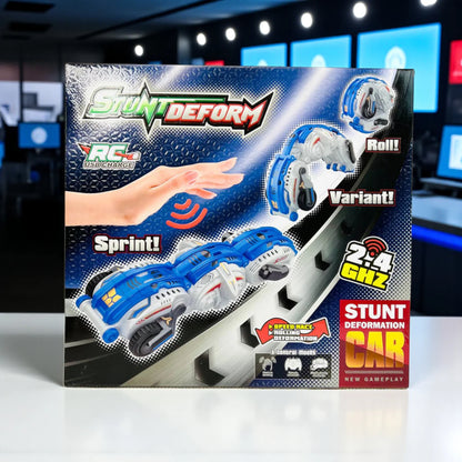 JUN YUAN  Yellow Stunt Deformation RC Car – 2.4GHz Worm Control Machine with Dual Remote & Gesture Sensor, Rechargeable High-Speed Collapsible Car, 360° Rotation, ABS Material, Ages 8+ - Damoo