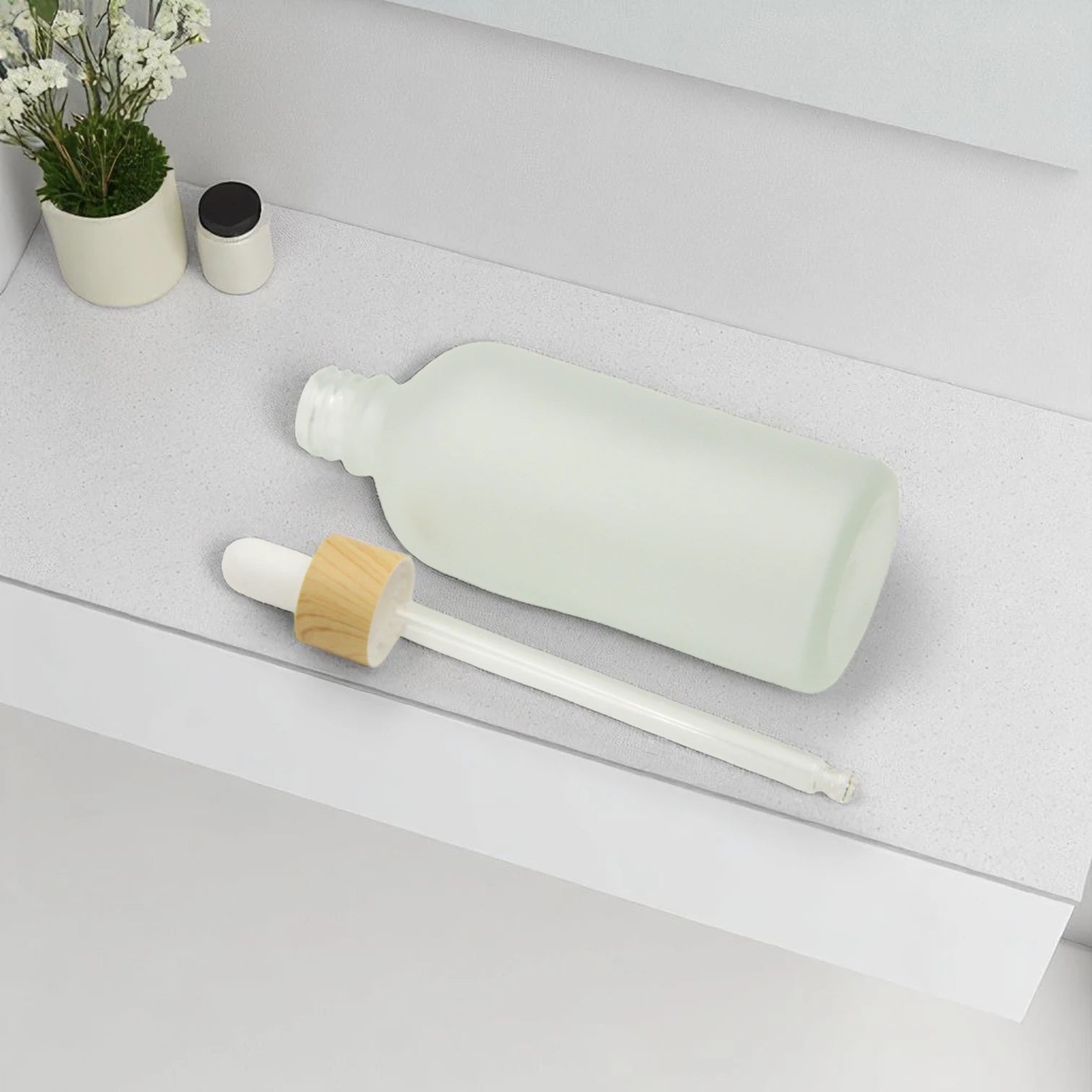 Matte Glass Dropper Bottle 100ML – Refillable Serum Bottle with Wooden-Style Cap & Glass Pipette | Ideal for Essential Oils, Lotions, Skincare, & DIY Blends - Damoo