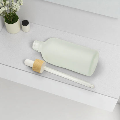 Matte Glass Dropper Bottle 100ML – Refillable Serum Bottle with Wooden-Style Cap & Glass Pipette | Ideal for Essential Oils, Lotions, Skincare, & DIY Blends - Damoo