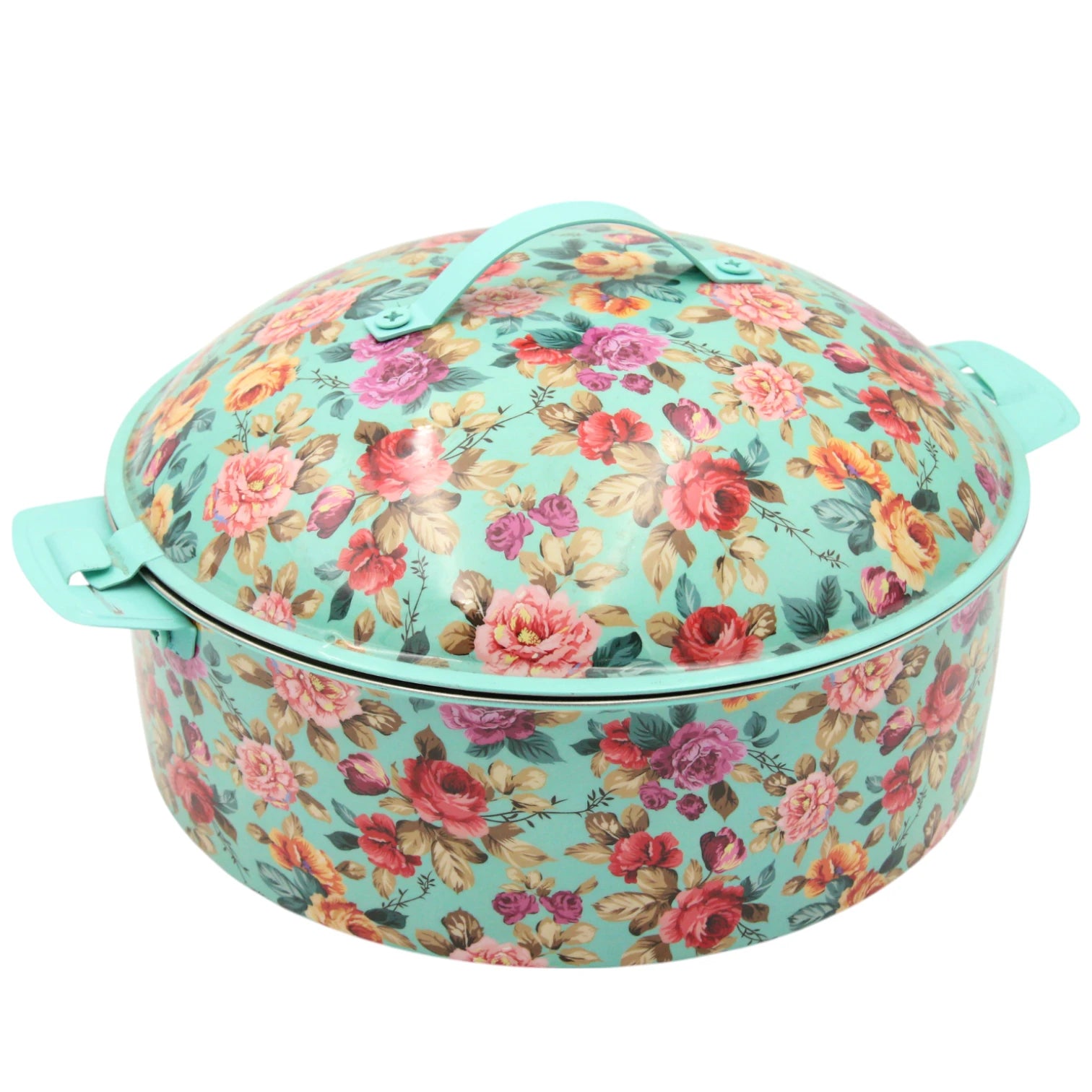 May Flower Floral Stainless Steel Insulated Food Warmer – Large Thermal Hot Pot with Lid for Serving & Storage - 3500ml - Damoo