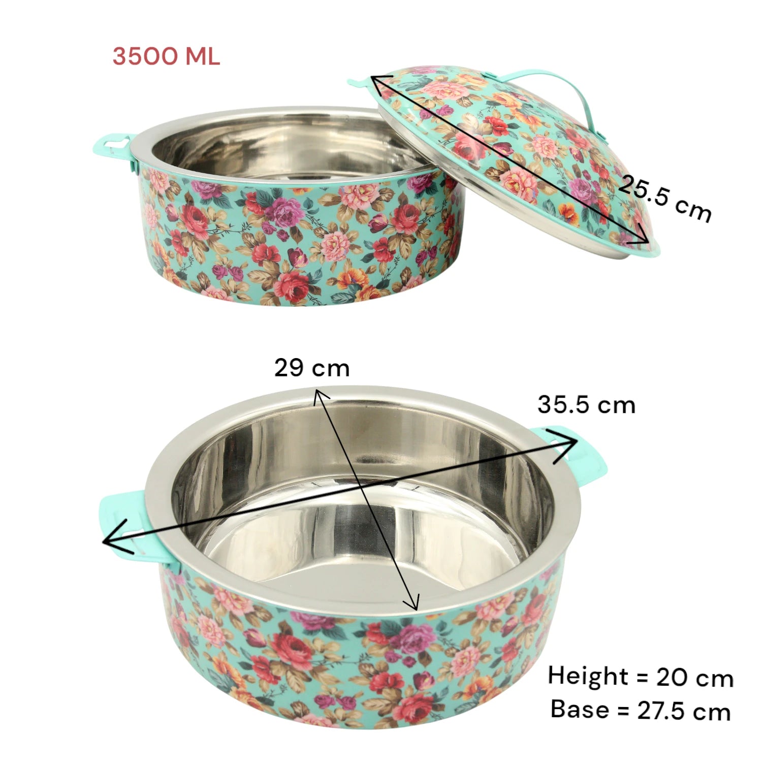 May Flower Floral Stainless Steel Insulated Food Warmer – Large Thermal Hot Pot with Lid for Serving & Storage - 3500ml - Damoo
