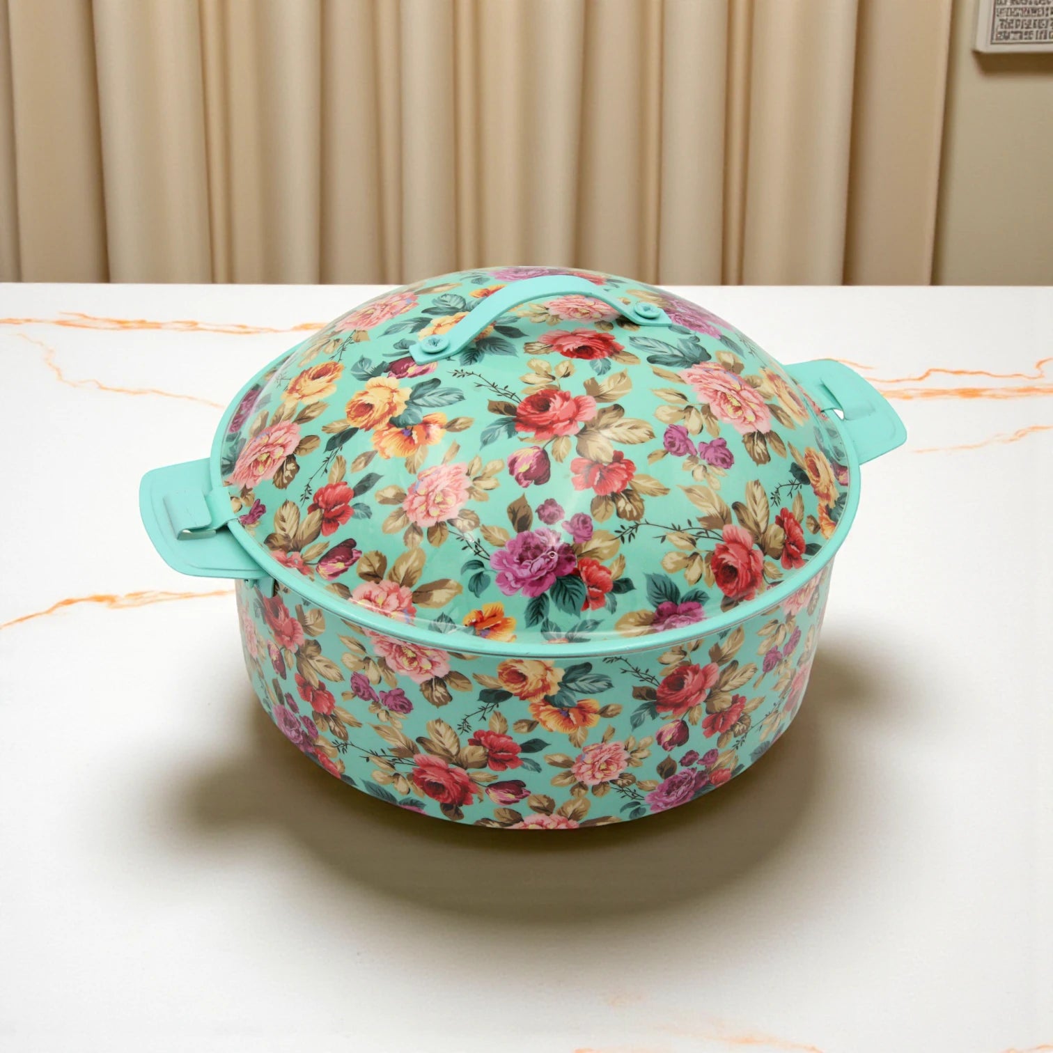 Mayflower Floral Hot Pot Casserole – 3500 ML - Stainless Steel Food Warmer with Elegant Printed Design - Damoo