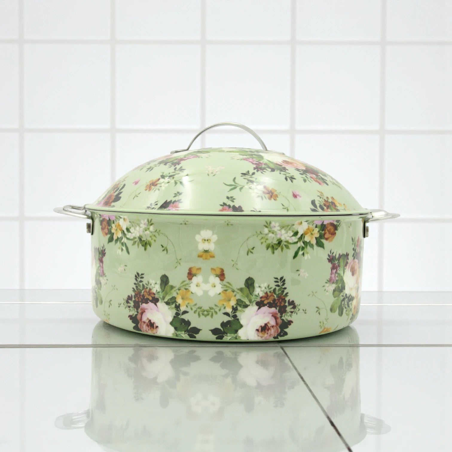 MayFlower Floral Stainless Steel Hot Pot – 2500ml Insulated Casserole Dish with Lid – Elegant Thermal Food Warmer – Keeps Food Hot & Fresh - 2500 ML - Damoo