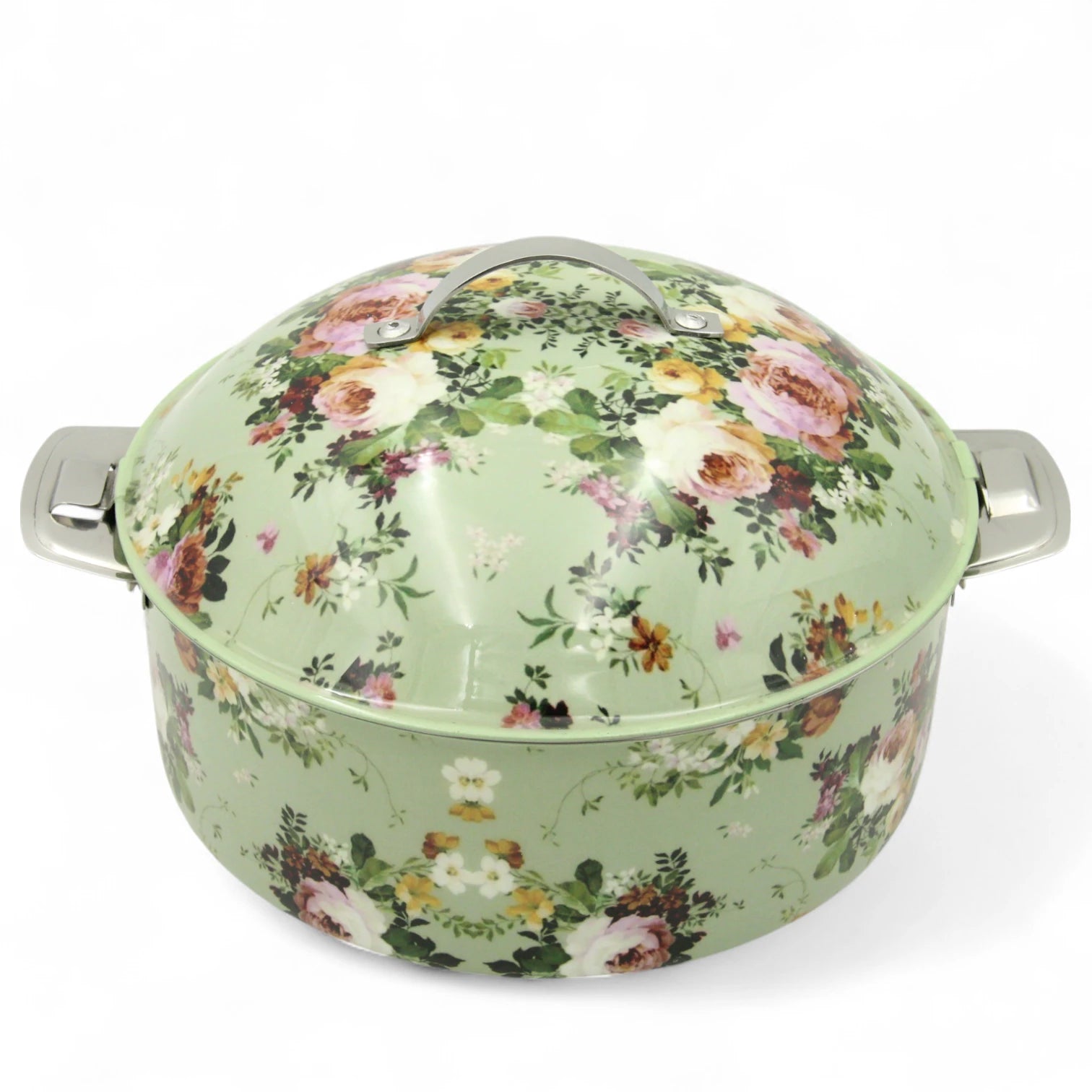 MayFlower Floral Stainless Steel Hot Pot – 2500ml Insulated Casserole Dish with Lid – Elegant Thermal Food Warmer – Keeps Food Hot & Fresh - 2500 ML - Damoo