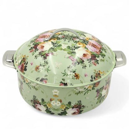 MayFlower Floral Stainless Steel Hot Pot – 2500ml Insulated Casserole Dish with Lid – Elegant Thermal Food Warmer – Keeps Food Hot & Fresh - 2500 ML - Damoo